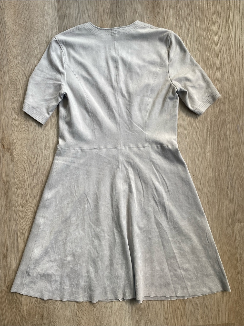 Marc Cain Faux Suede Fit & Flare Dress Neutral Beige Short Sleeve Minimalist - Picture 11 of 14